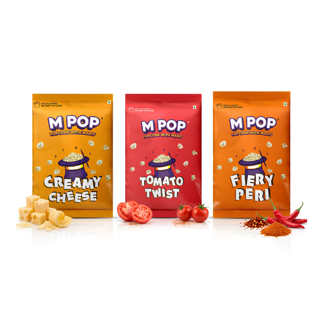 M POP Instant Popcorn Assorted Flavor | Theatre Style Popcorn at Home | Ready to Cook | Palm Oil Free | Movie Night Snack | 50g x 6 Packs