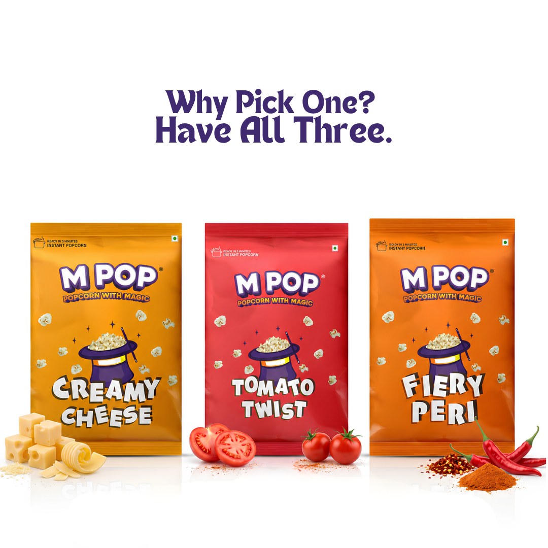 M POP Instant Popcorn Assorted Flavor | Theatre Style Popcorn at Home | Ready to Cook | Palm Oil Free | Movie Night Snack | 50g x 6 Packs