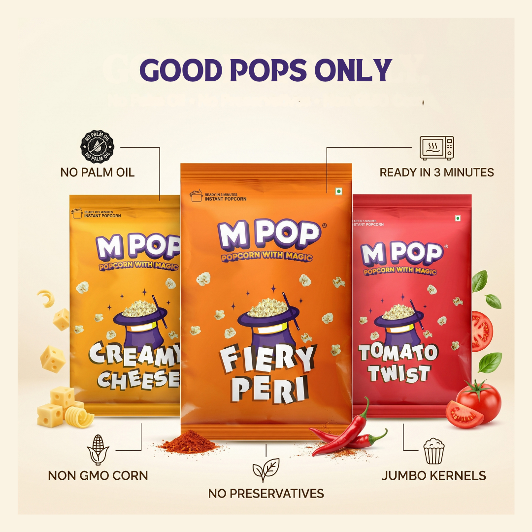 M POP Instant Popcorn Assorted Flavor | Theatre Style Popcorn at Home | Ready to Cook | Palm Oil Free | Movie Night Snack | 50g x 6 Packs