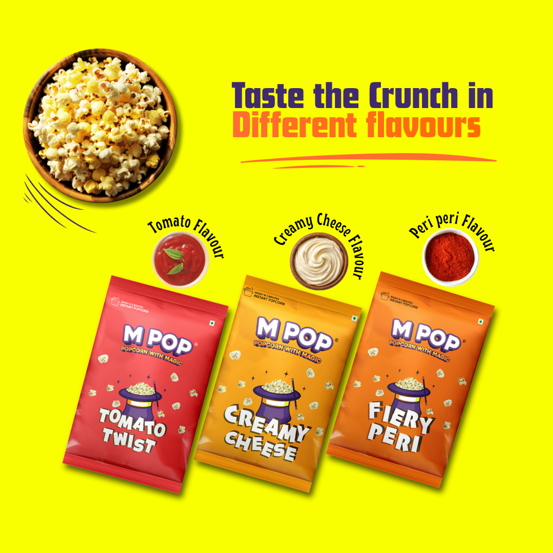 M POP Instant Popcorn Assorted Flavor | Theatre Style Popcorn at Home | Ready to Cook | Palm Oil Free | Movie Night Snack | 50g x 6 Packs