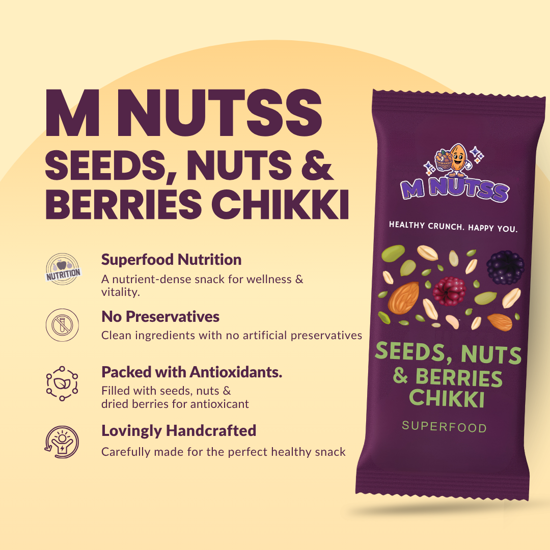 M-Nutss Seeds, Nuts & Berries Chikki – Superfood Nutrition Snack